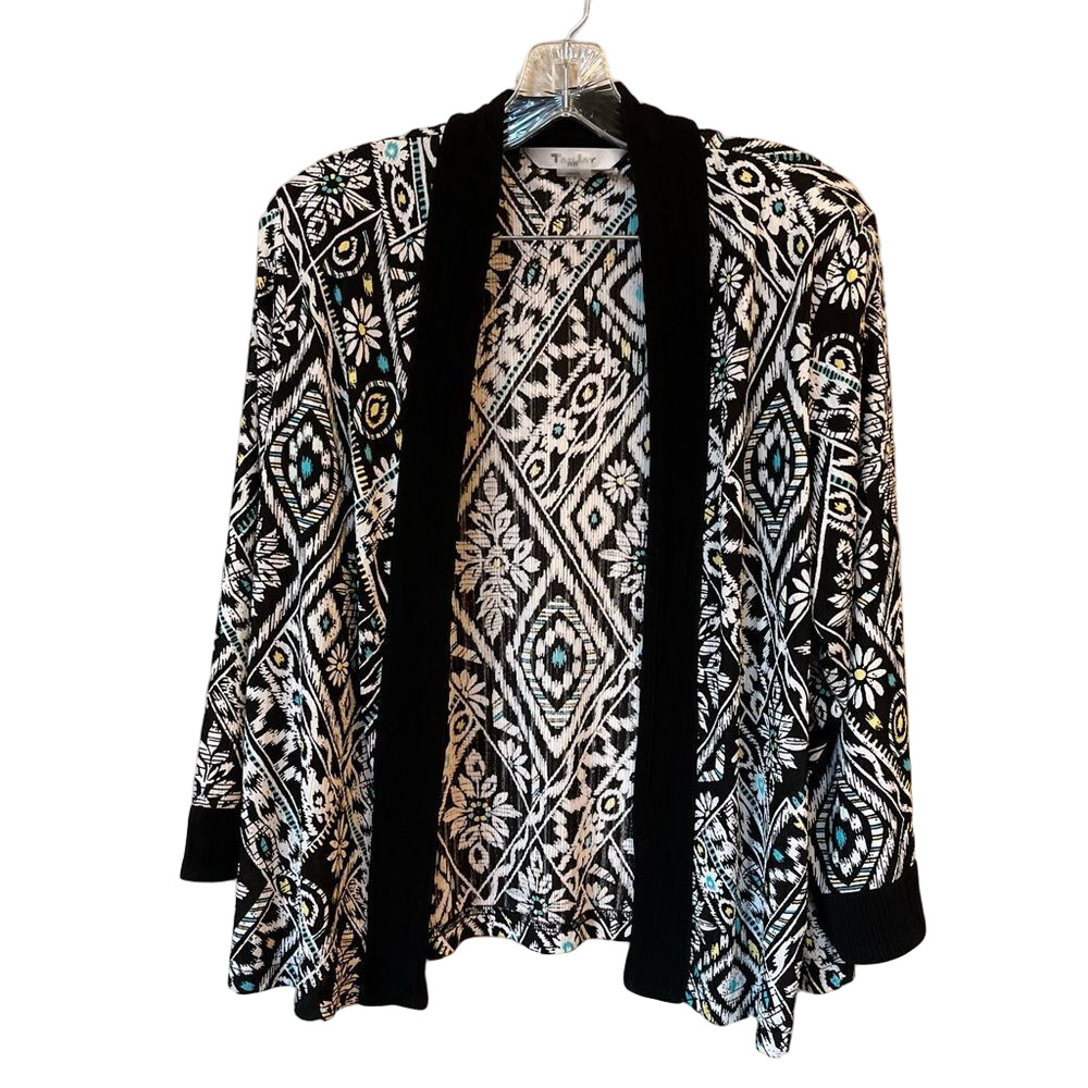 Vintage 90s TanJay Geometric Floral Cardigan M Boho Maximalist Artsy
